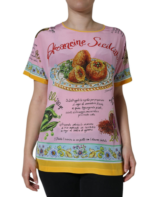 Топ з короткими рукавами Dolce &amp; Gabbana із рожевого шовку Araneine Siciliana