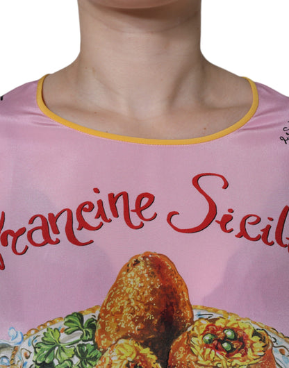 Топ з короткими рукавами Dolce &amp; Gabbana із рожевого шовку Araneine Siciliana
