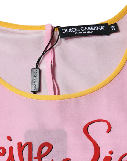 Топ з короткими рукавами Dolce &amp; Gabbana із рожевого шовку Araneine Siciliana