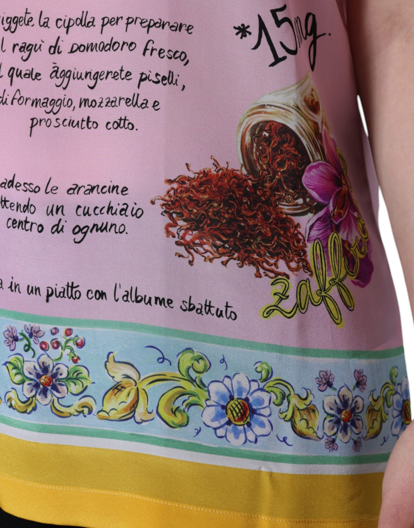 Топ з короткими рукавами Dolce &amp; Gabbana із рожевого шовку Araneine Siciliana