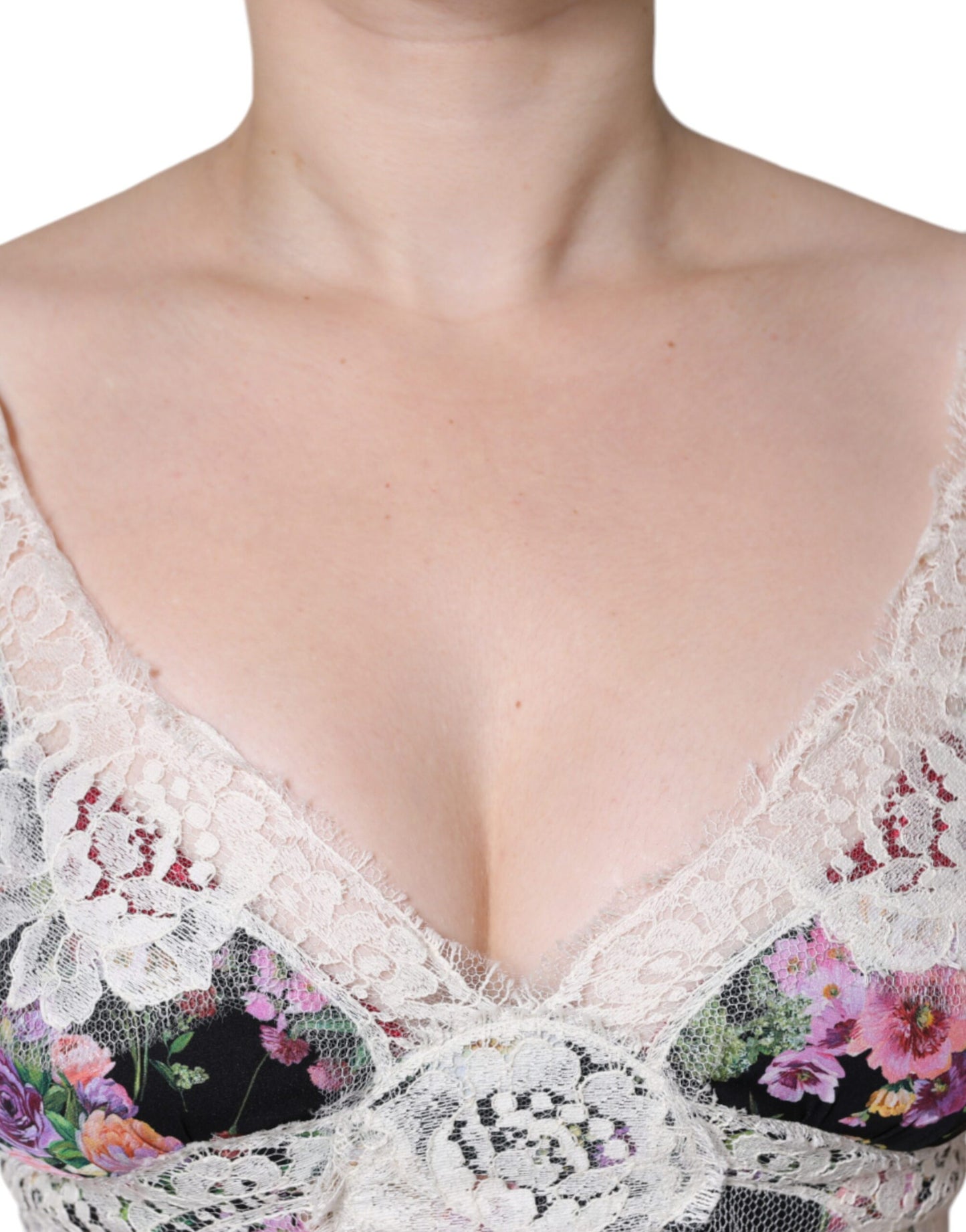 Чорна мереживна блузка з квітковим принтом Dolce &amp; Gabbana з короткими рукавами