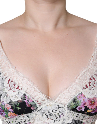 Чорна мереживна блузка з квітковим принтом Dolce &amp; Gabbana з короткими рукавами