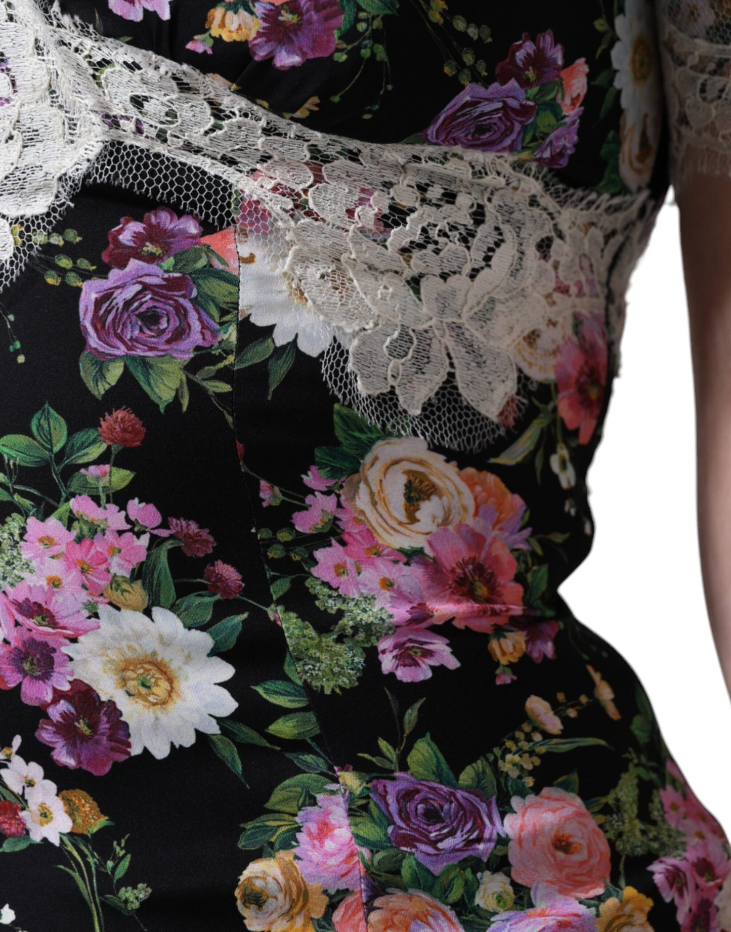 Чорна мереживна блузка з квітковим принтом Dolce &amp; Gabbana з короткими рукавами