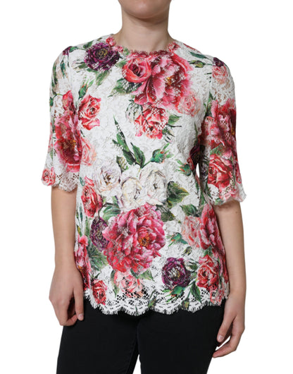 Мереживна блуза з короткими рукавами Dolce &amp; Gabbana White Peony