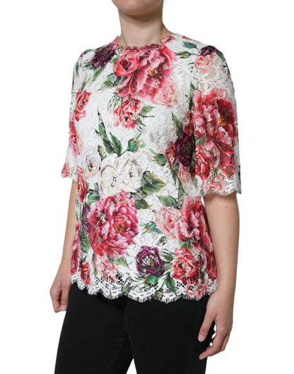 Мереживна блуза з короткими рукавами Dolce &amp; Gabbana White Peony