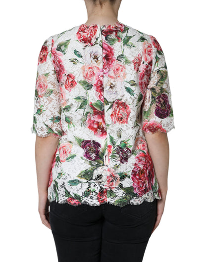 Мереживна блуза з короткими рукавами Dolce &amp; Gabbana White Peony