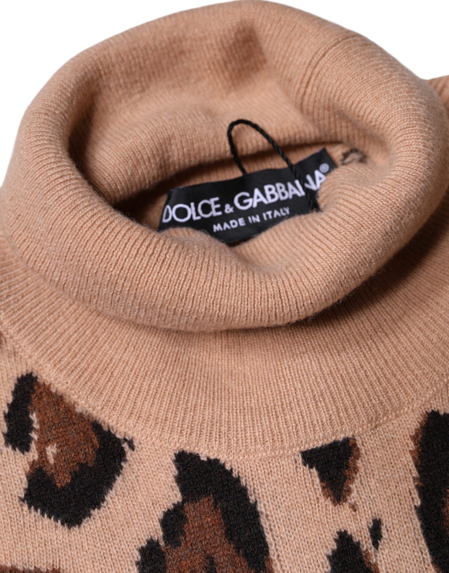 Бежева вовняна водолазка з леопардовим принтом Dolce &amp; Gabbana