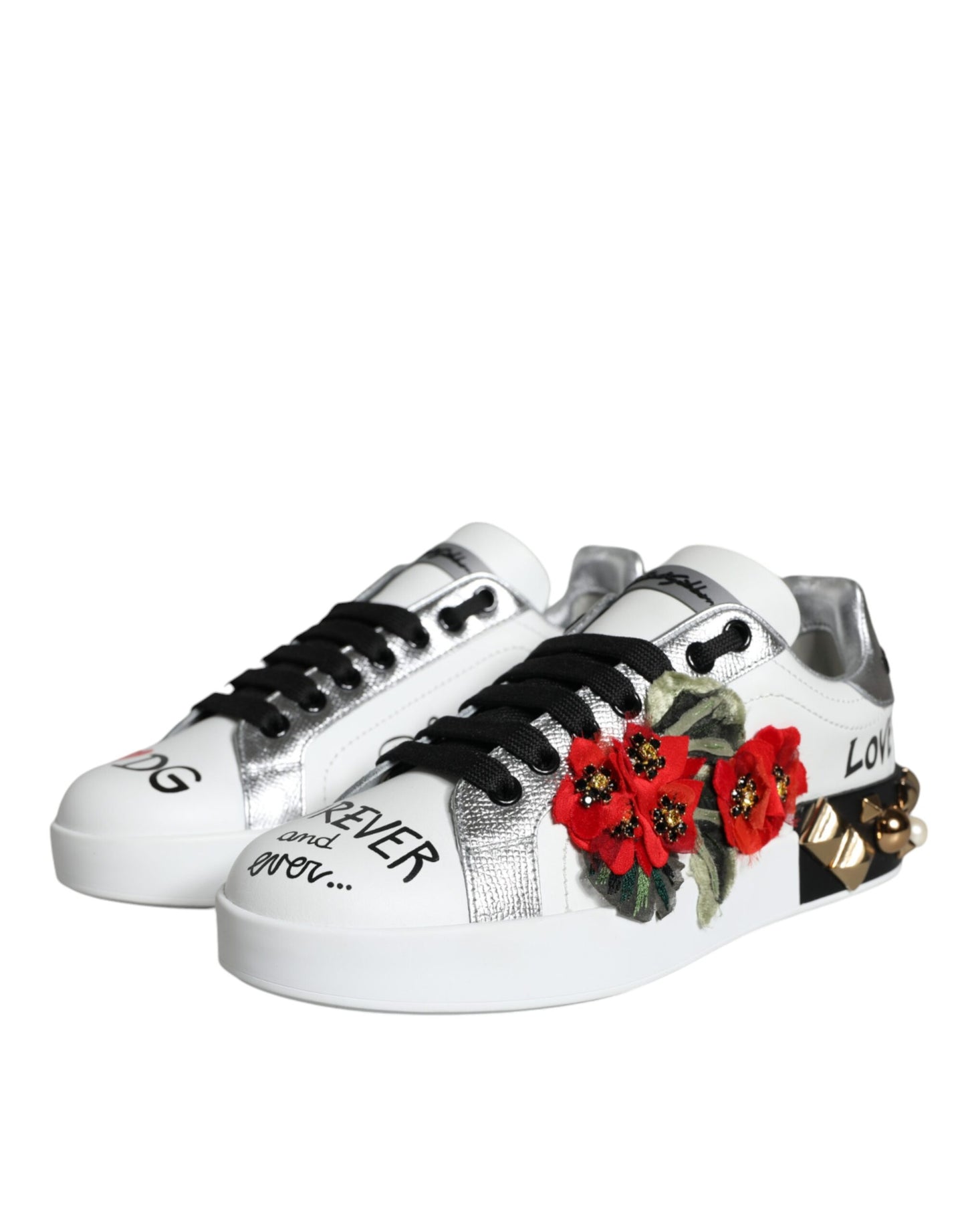 Білі шкіряні кросівки Dolce &amp; Gabbana з квітковими шипами