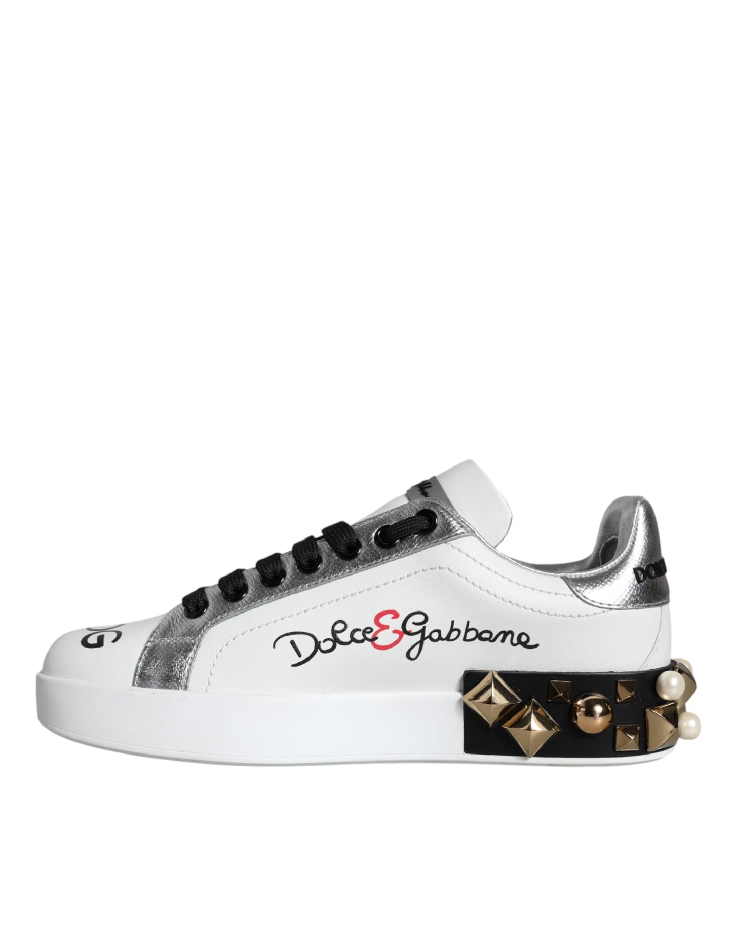 Білі шкіряні кросівки Dolce &amp; Gabbana з квітковими шипами