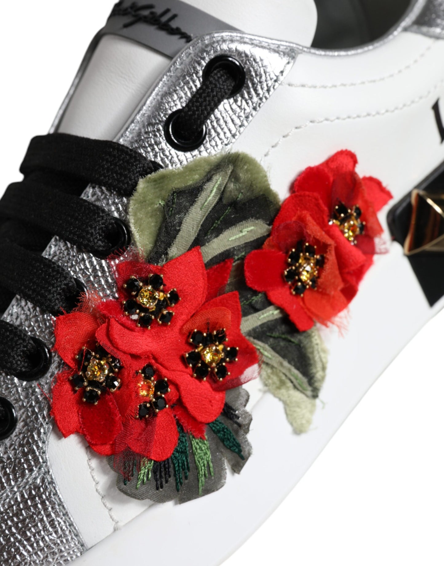 Білі шкіряні кросівки Dolce &amp; Gabbana з квітковими шипами