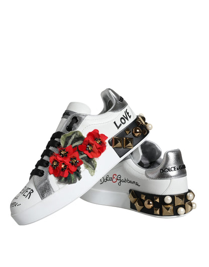 Білі шкіряні кросівки Dolce &amp; Gabbana з квітковими шипами