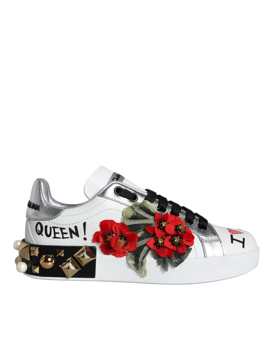 Білі шкіряні кросівки Dolce &amp; Gabbana з квітковими шипами