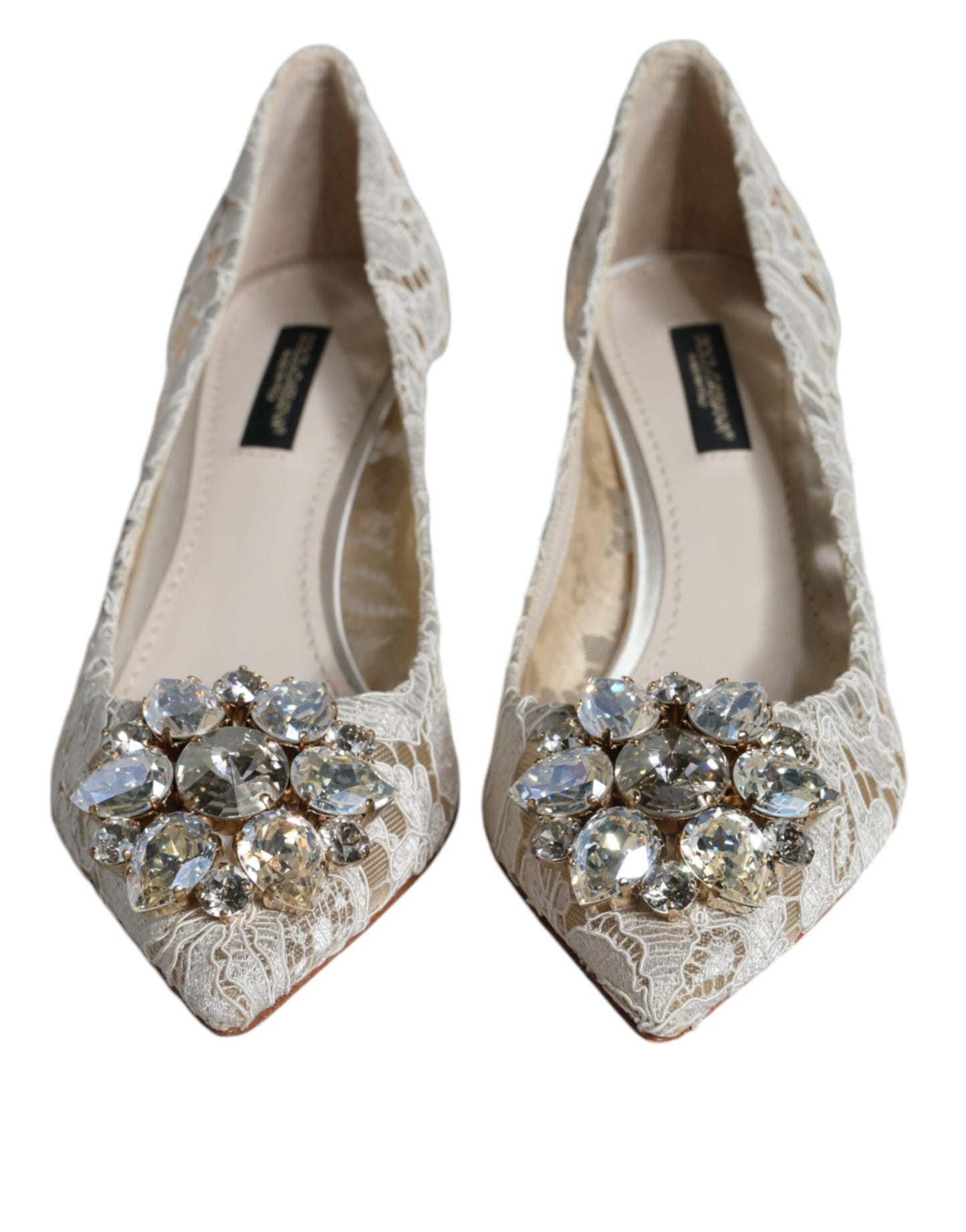 Туфлі-човники Dolce &amp; Gabbana White Taormina Lace Crystal Heel