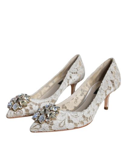Туфлі-човники Dolce &amp; Gabbana White Taormina Lace Crystal Heel