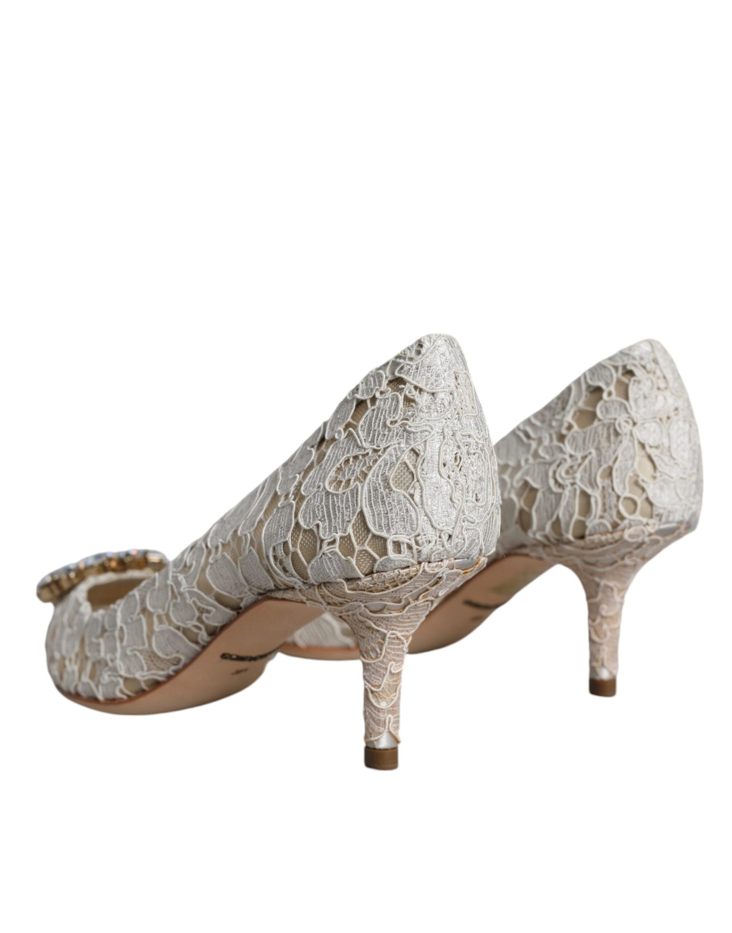 Туфлі-човники Dolce &amp; Gabbana White Taormina Lace Crystal Heel