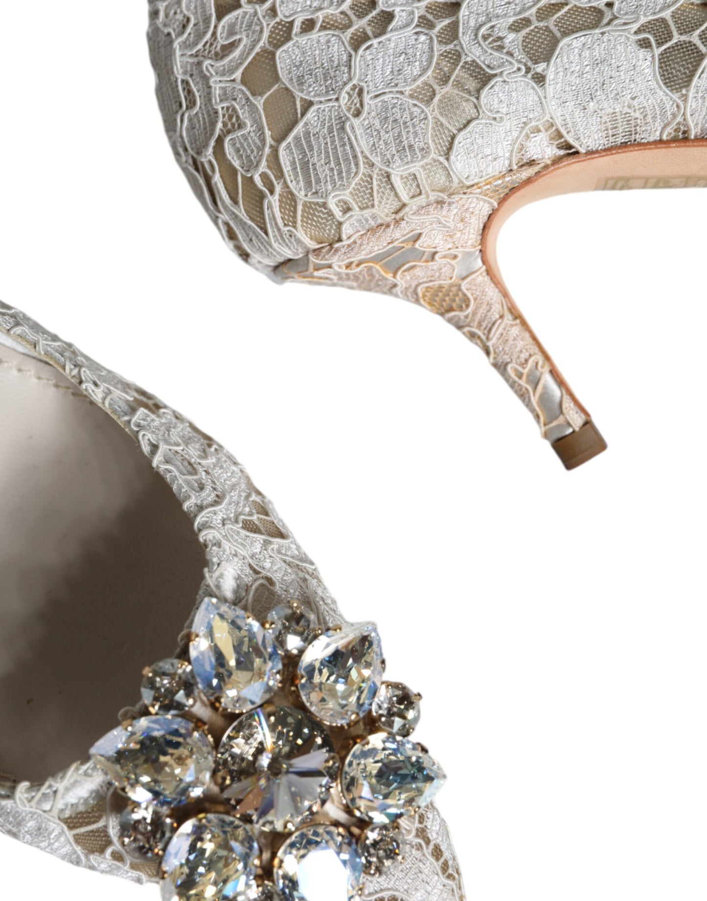 Туфлі-човники Dolce &amp; Gabbana White Taormina Lace Crystal Heel