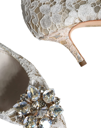 Туфлі-човники Dolce &amp; Gabbana White Taormina Lace Crystal Heel