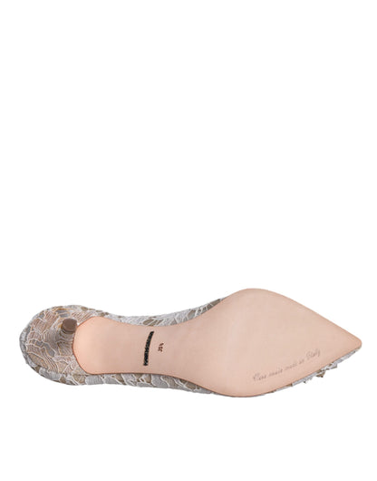 Туфлі-човники Dolce &amp; Gabbana White Taormina Lace Crystal Heel