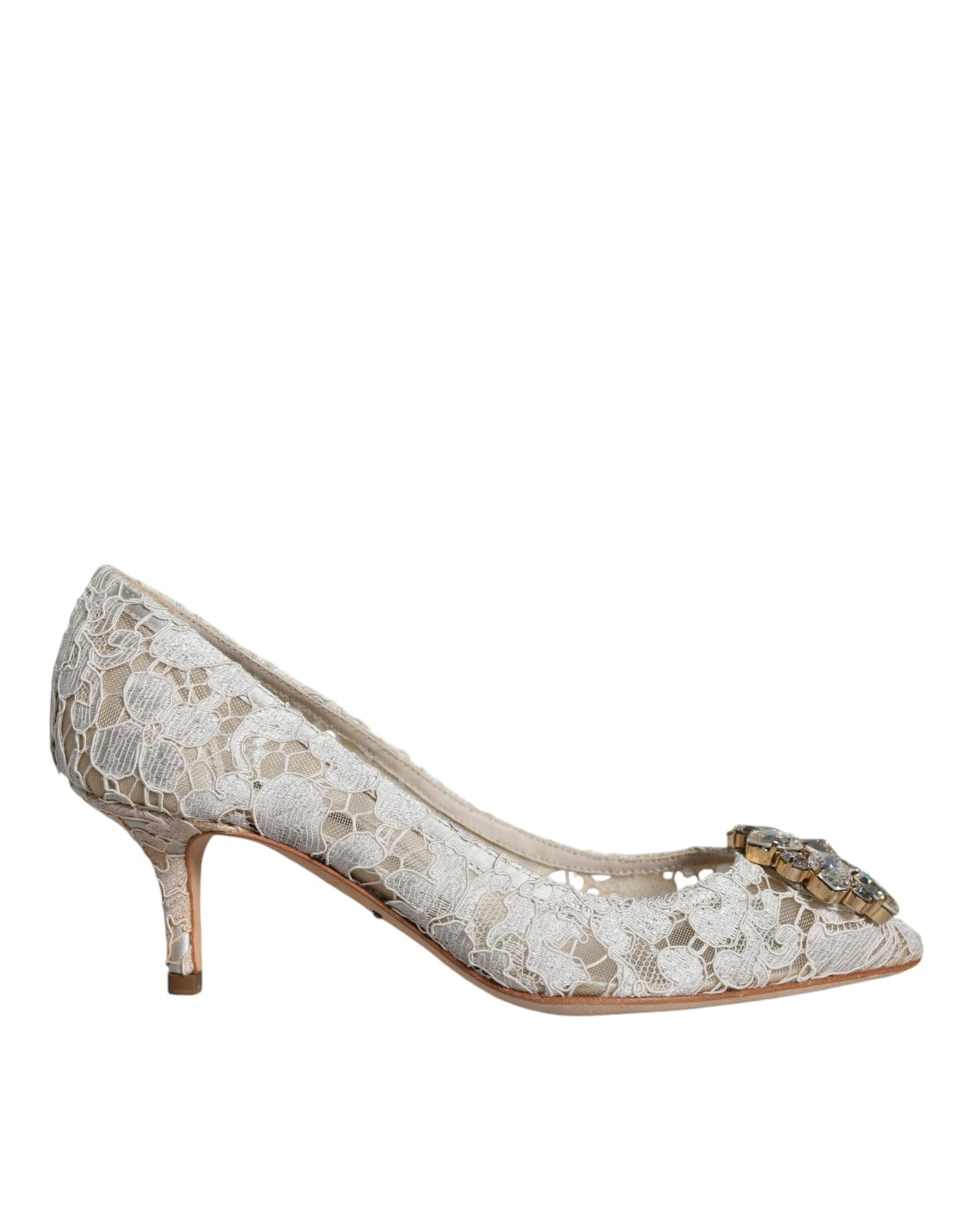 Туфлі-човники Dolce &amp; Gabbana White Taormina Lace Crystal Heel