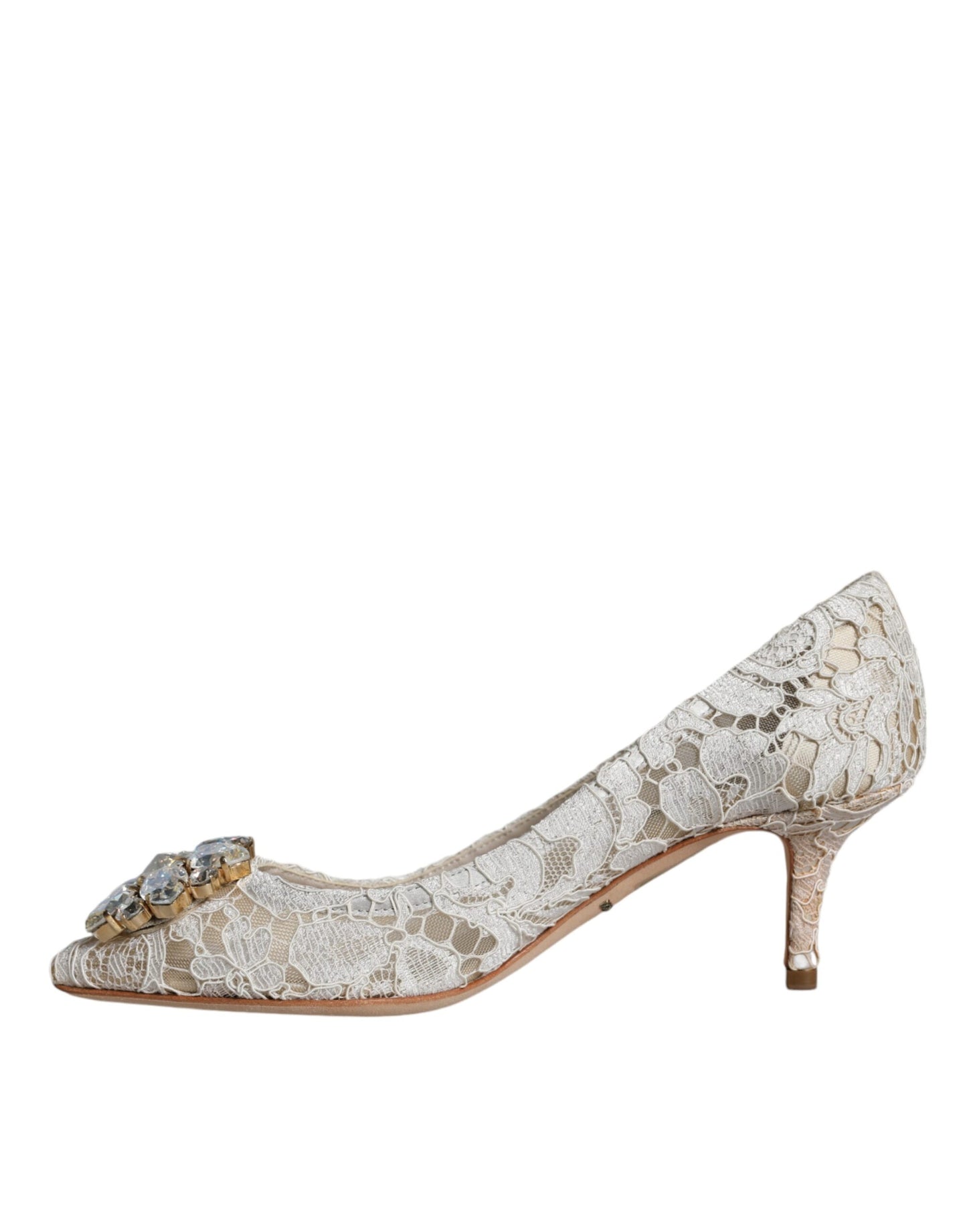 Туфлі-човники Dolce &amp; Gabbana White Taormina Lace Crystal Heel