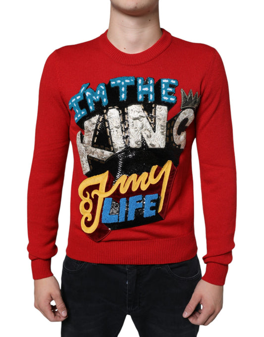 Світшот Dolce &amp; Gabbana Red I'm The King Wool з круглим вирізом
