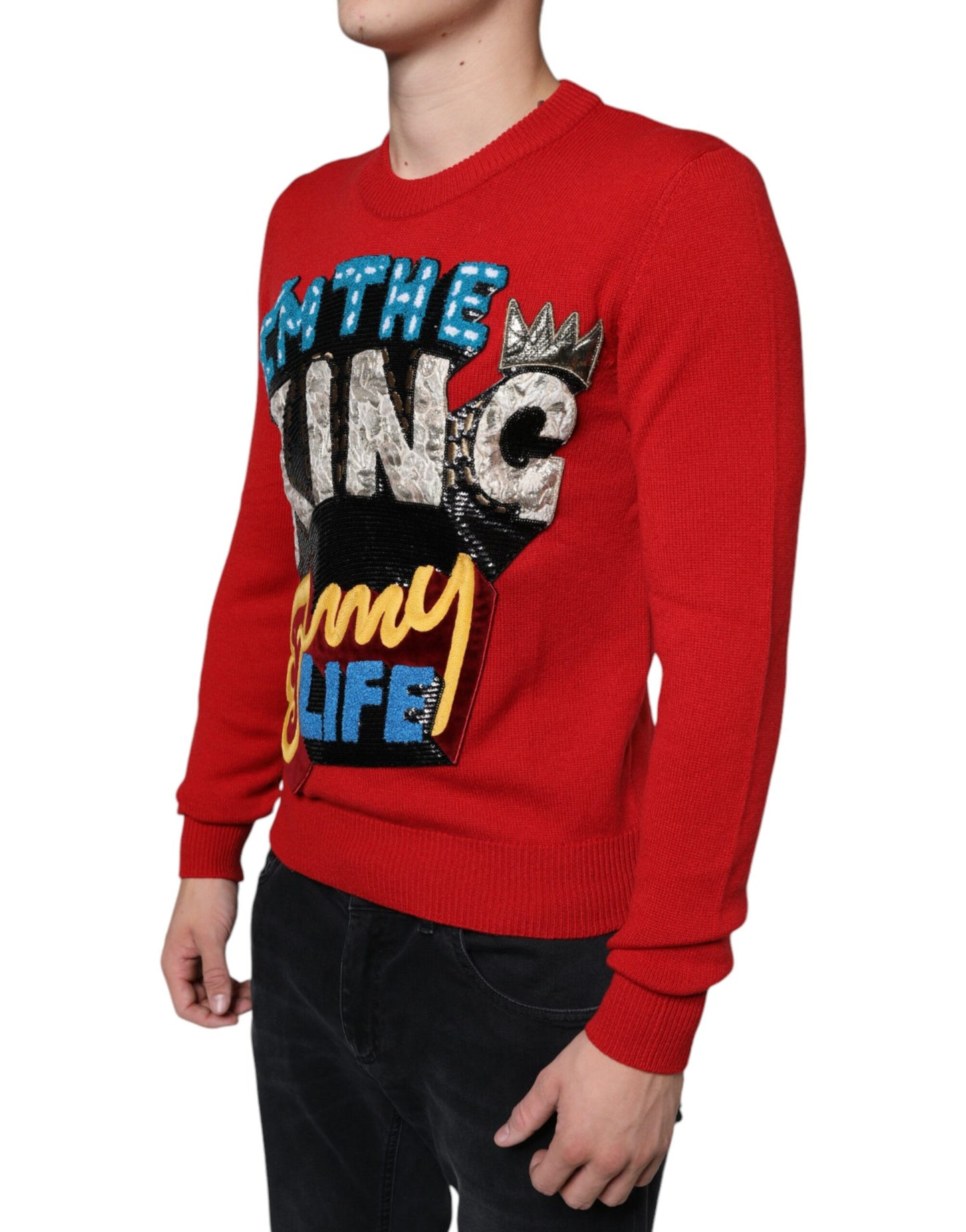 Світшот Dolce &amp; Gabbana Red I'm The King Wool з круглим вирізом