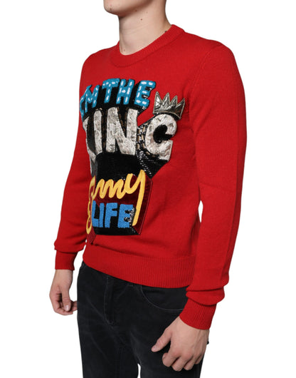 Світшот Dolce &amp; Gabbana Red I'm The King Wool з круглим вирізом