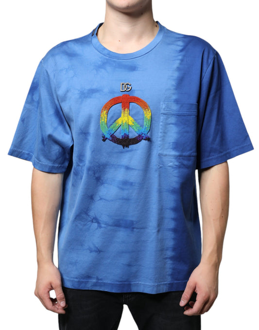 Бавовняна футболка Dolce &amp; Gabbana Blue Tie-Dye зі знаком миру
