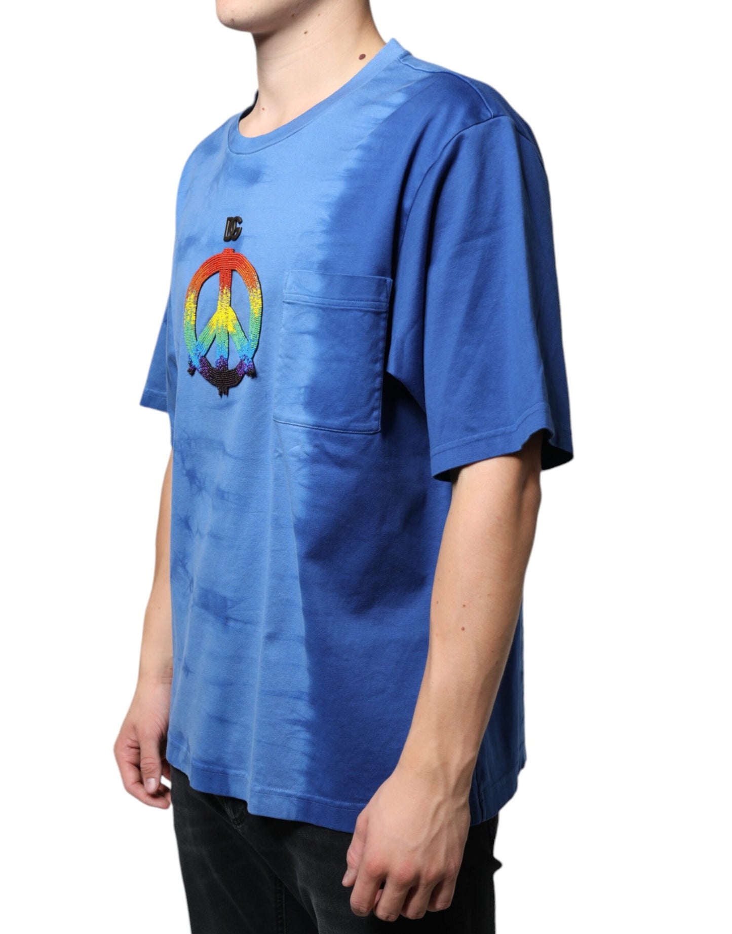 Бавовняна футболка Dolce &amp; Gabbana Blue Tie-Dye зі знаком миру
