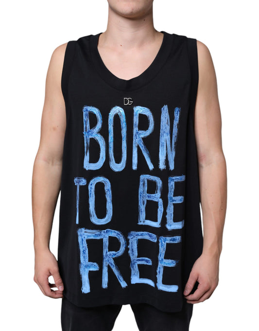 Чорна бавовняна футболка без рукавів Dolce &amp; Gabbana Born To Be Free