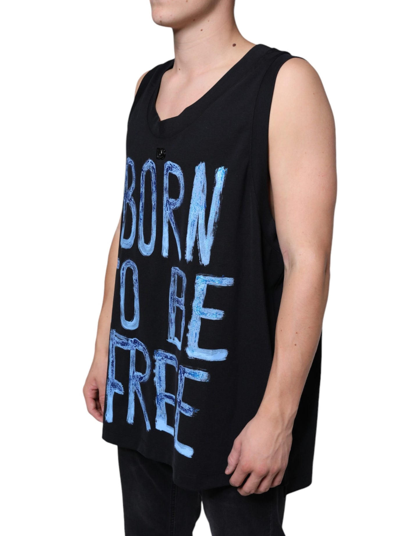 Чорна бавовняна футболка без рукавів Dolce &amp; Gabbana Born To Be Free