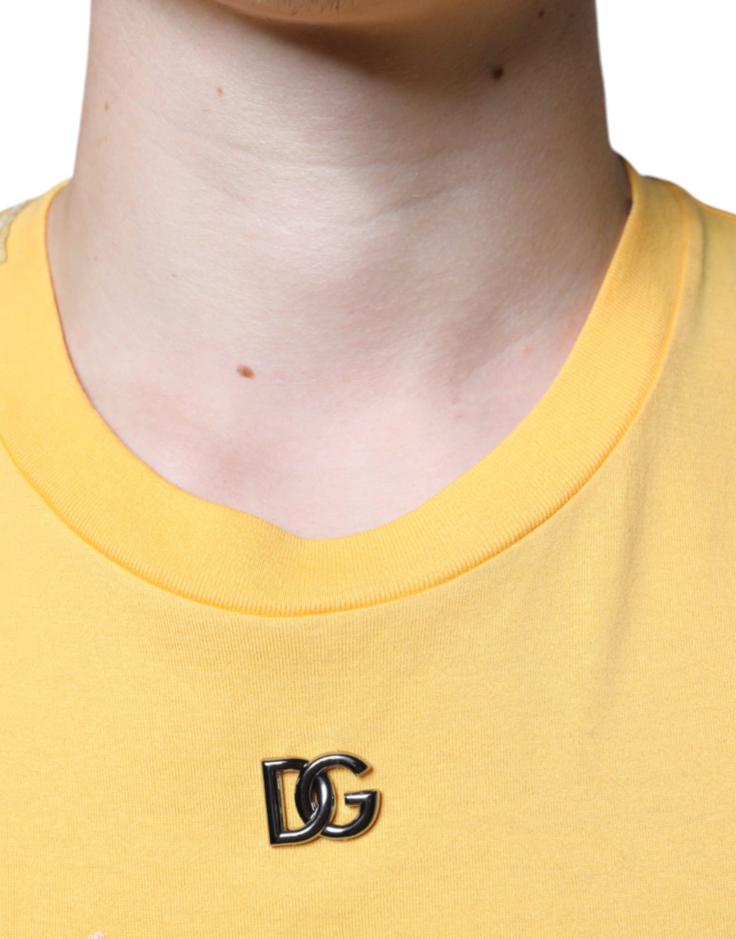 Бавовняна футболка Dolce &amp; Gabbana Yellow Secret Graden із квітковим вирізом і круглим вирізом