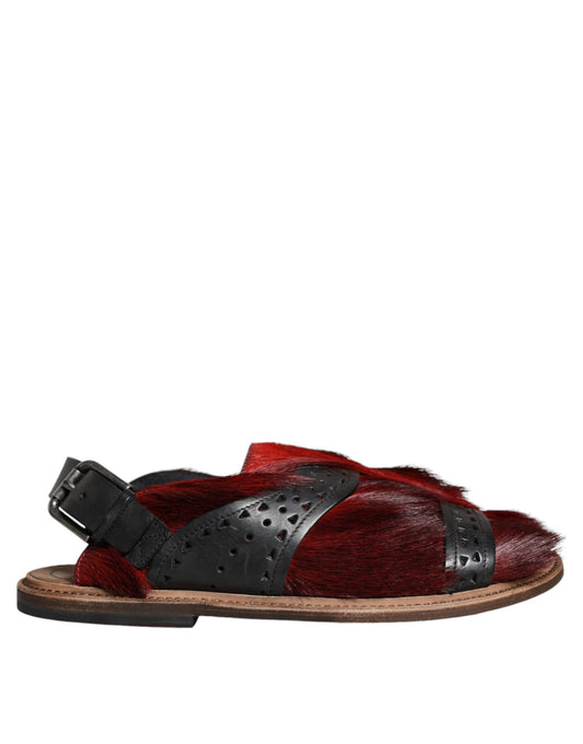 Шкіряні босоніжки Dolce &amp; Gabbana Black Red Gazelle Hair