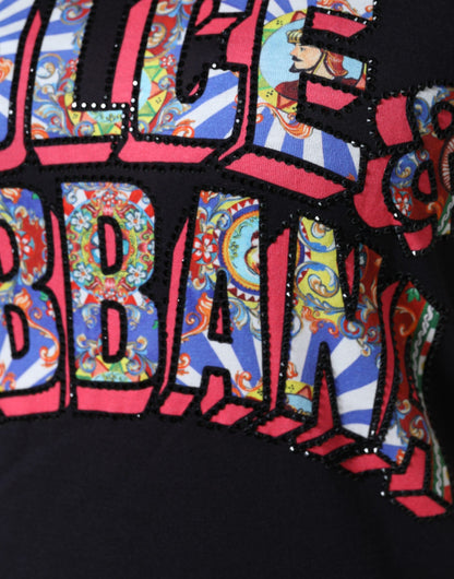 Чорна бавовняна футболка з круглим вирізом із принтом логотипу Dolce &amp; Gabbana