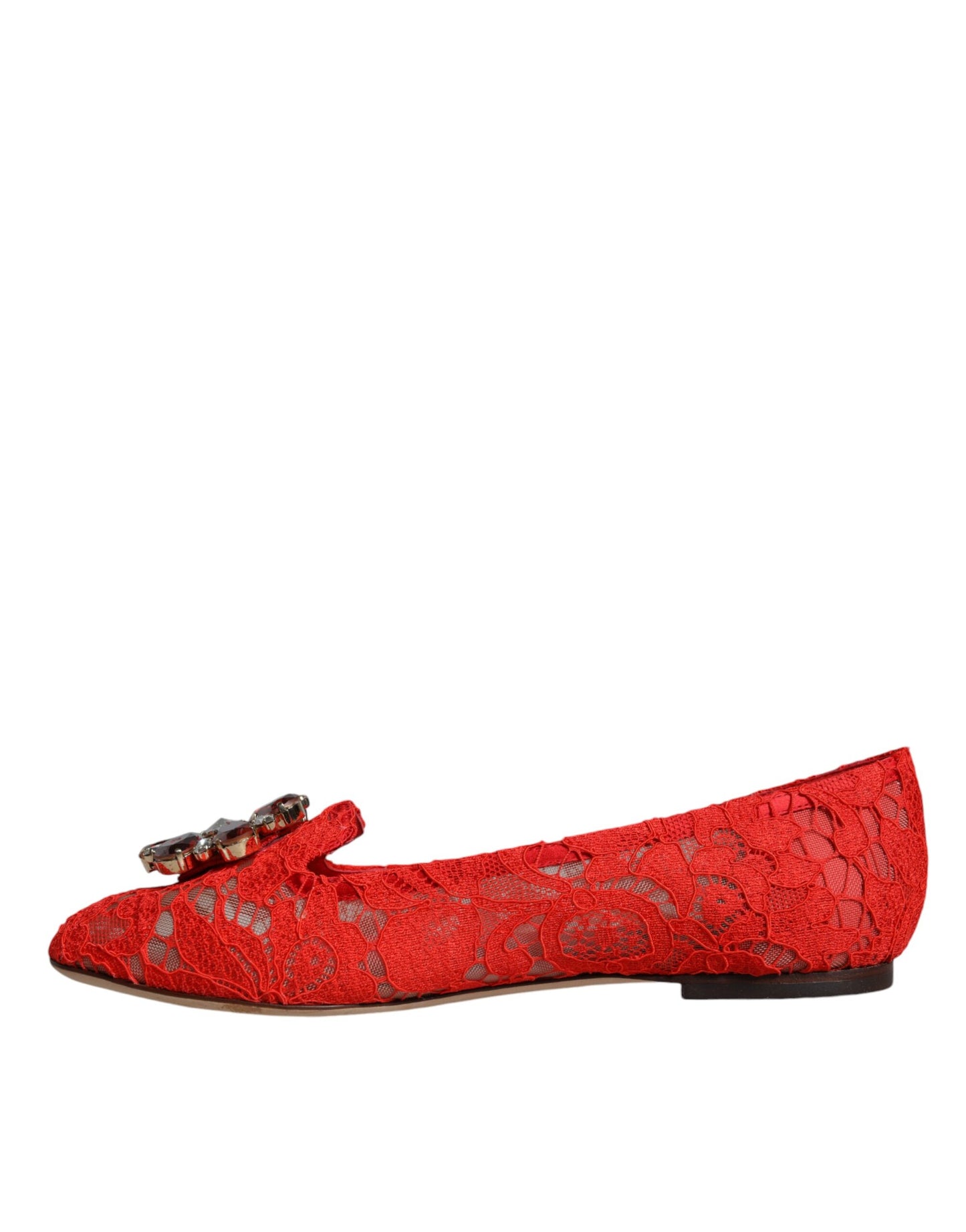 Балетки Dolce &amp; Gabbana з червоним мереживом і кристалами. Лофери