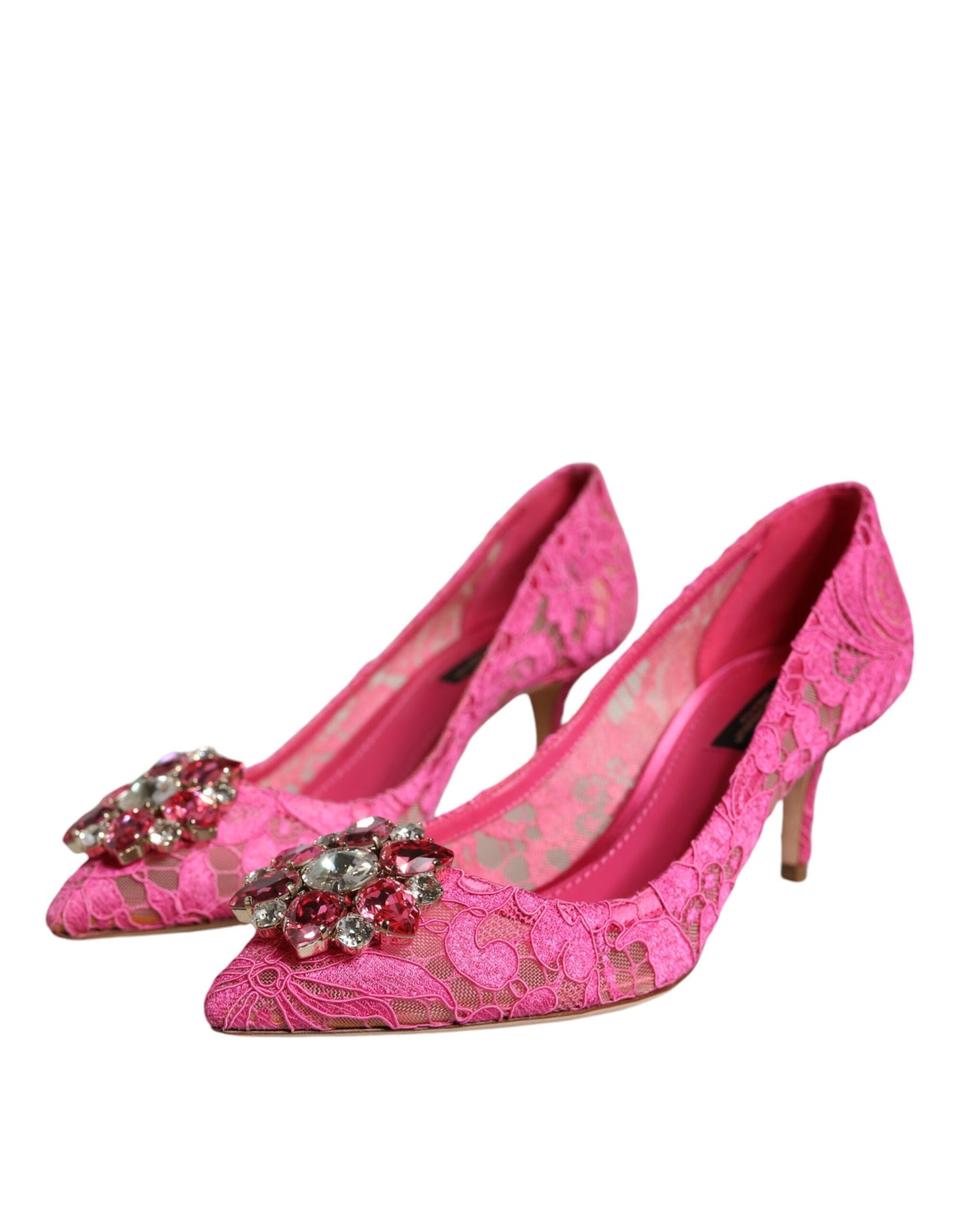 Туфлі-лодочки Dolce &amp; Gabbana Pink Taormina Lace Crystal Heels