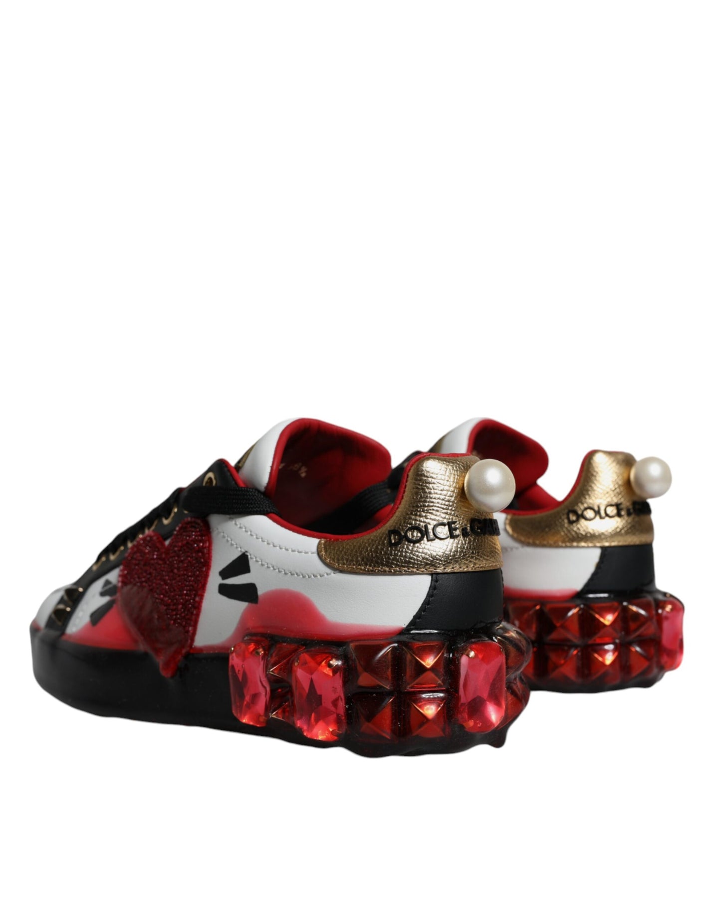Шкіряні кросівки Dolce &amp; Gabbana White Red Crystals Portofino