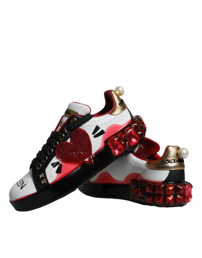 Шкіряні кросівки Dolce &amp; Gabbana White Red Crystals Portofino