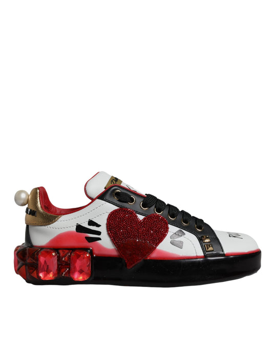 Шкіряні кросівки Dolce &amp; Gabbana White Red Crystals Portofino