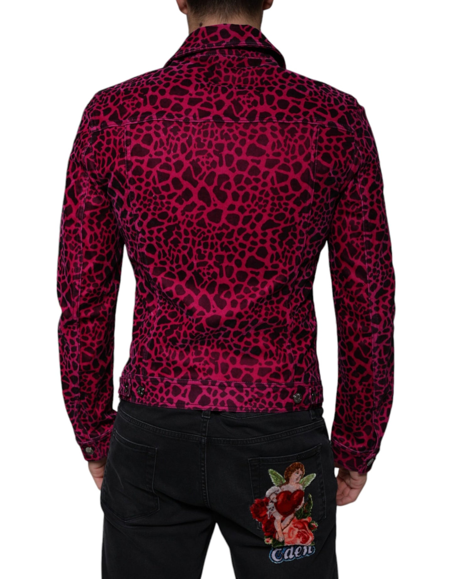 Куртка Dolce &amp; Gabbana кольору фуксії з леопардовим ґудзиком і коміром