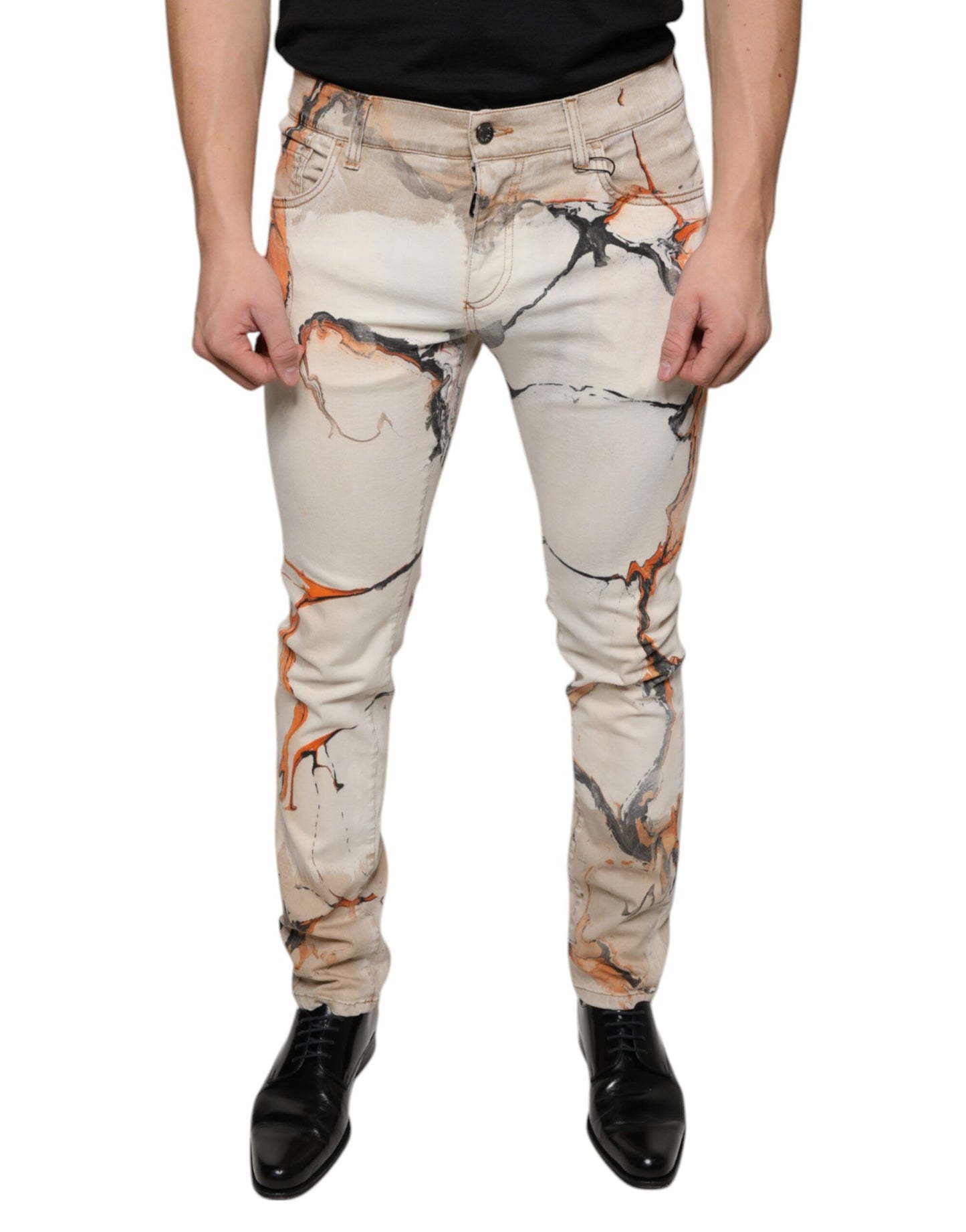 Чоловічі джинси Dolce &amp; Gabbana Beige Cotton Dye Slim Fit