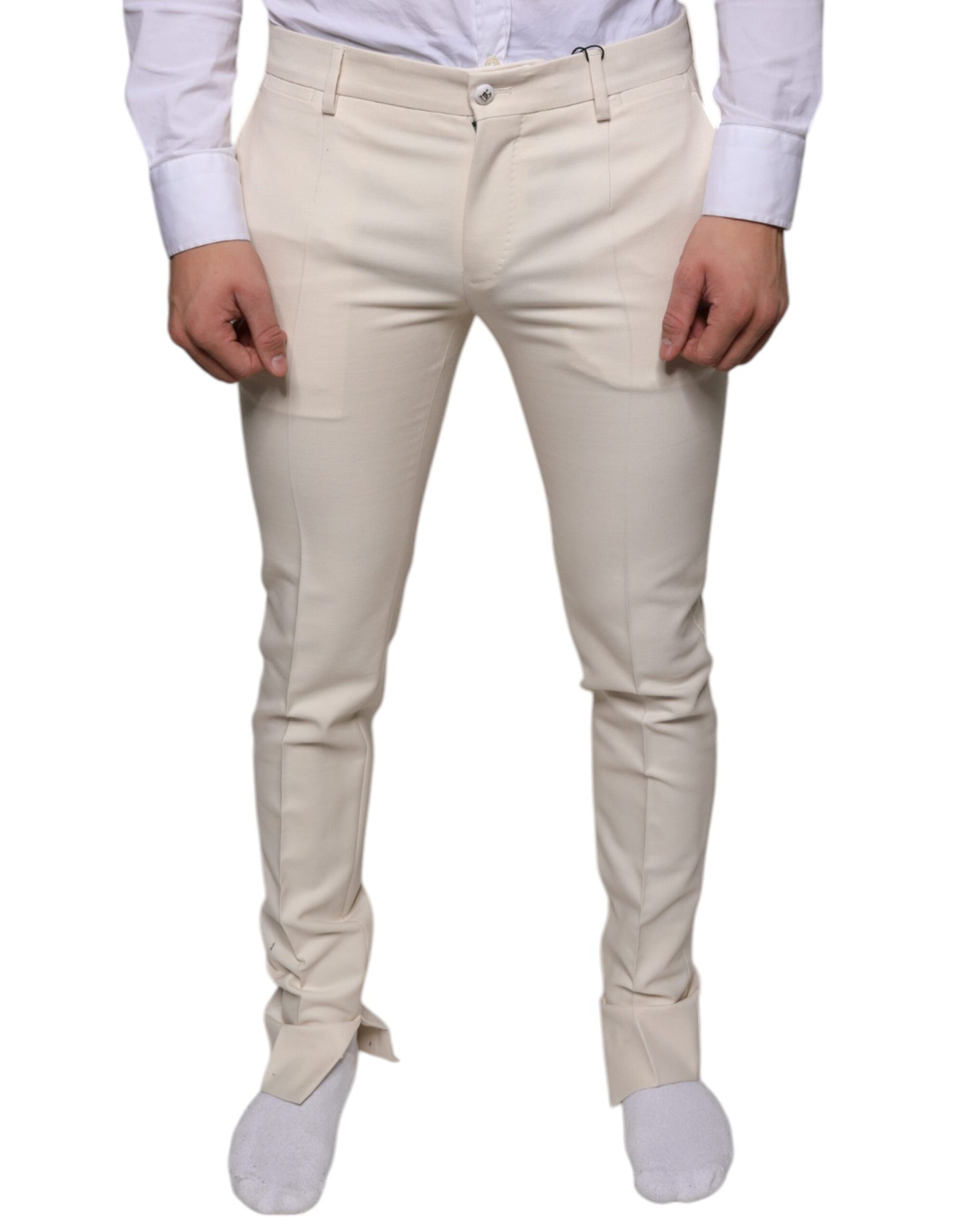 Вузькі брюки Dolce &amp; Gabbana Off White з вовни чинос