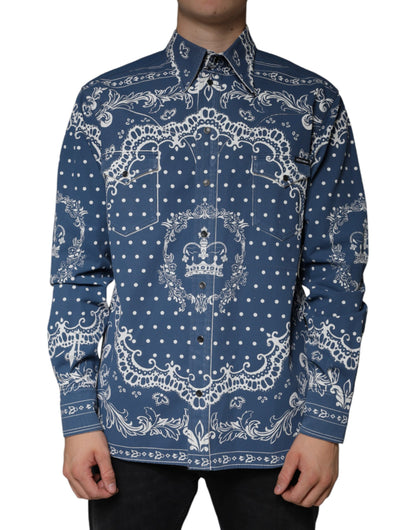 Бавовняна повсякденна сорочка Dolce &amp; Gabbana Blue White Bandana