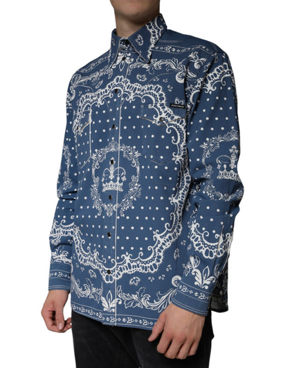 Бавовняна повсякденна сорочка Dolce &amp; Gabbana Blue White Bandana