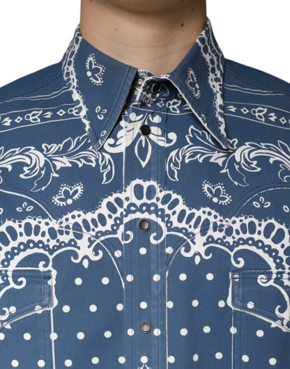 Бавовняна повсякденна сорочка Dolce &amp; Gabbana Blue White Bandana
