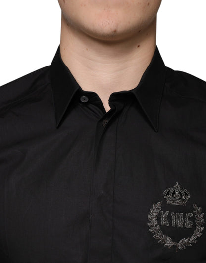 Вишита золота сорочка Dolce &amp; Gabbana Black King Crown