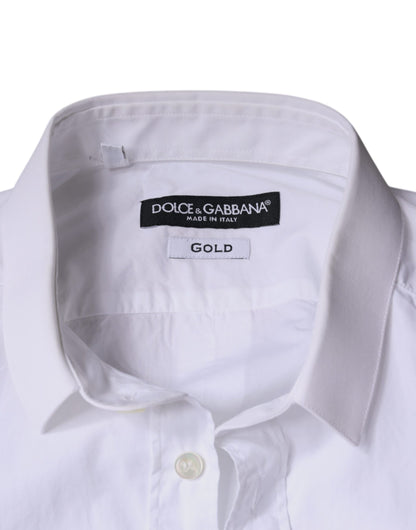 Dolce &amp; Gabbana Біла бавовняна сукня ЗОЛОТА Офіційна сорочка з коміром