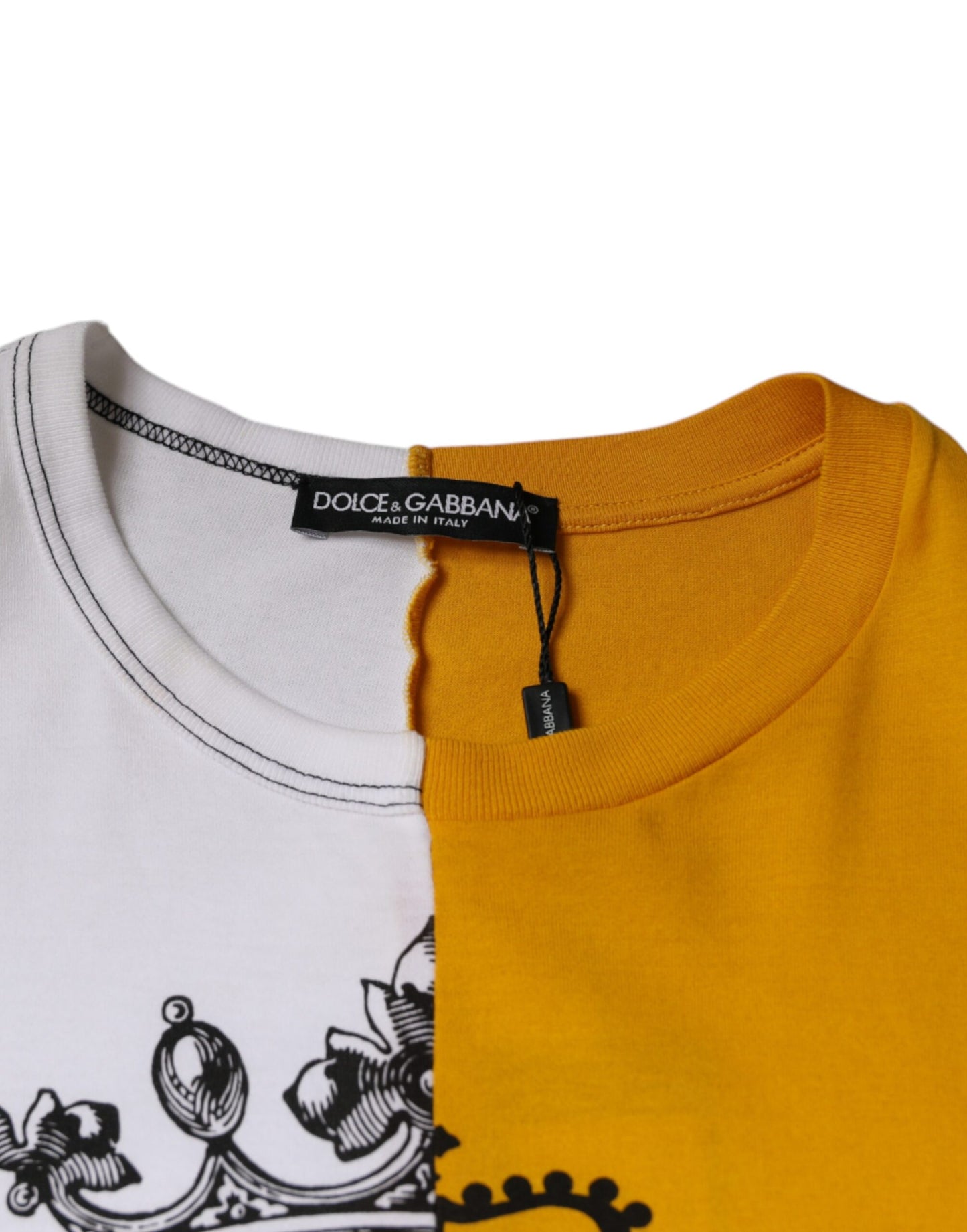 Біло-жовта футболка Dolce &amp; Gabbana з принтом логотипу з коротким рукавом