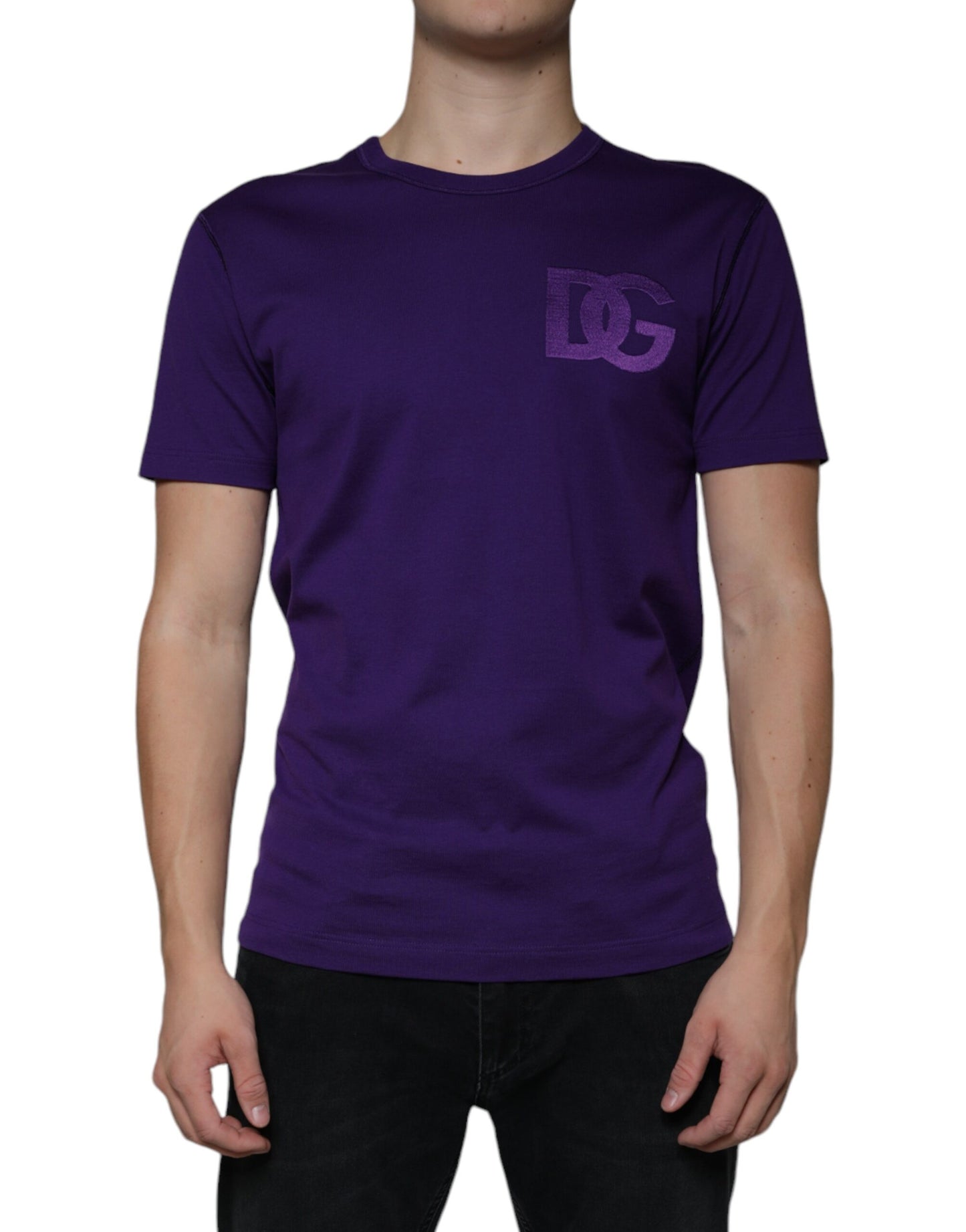 Бавовняна футболка з круглим вирізом з логотипом Dolce &amp; Gabbana Purple DG