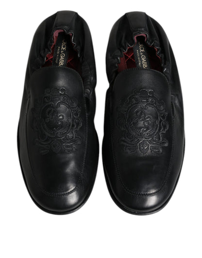 Чоловічі шкіряні лофери Dolce &amp; Gabbana з чорним логотипом і вишивкою
